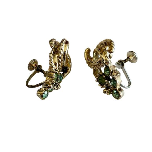 Vintage Mid Century screw back earrings silver tone & blue rhinestones jewelry - Picture 2 of 6